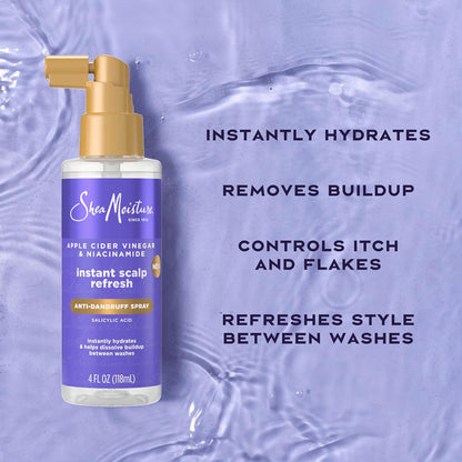 Shea Moisture Instant Scalp Refresh Spray anticaspa con ácido salicílico y tecnología de reparación del cuero cabelludo hidrata el cuero cabelludo seco, elimina la acumulación y controla la picazón y