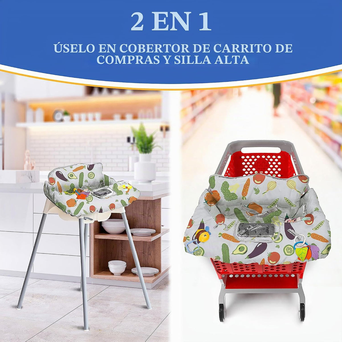 PILLANI Funda para carrito de compras para bebé, funda para silla a...