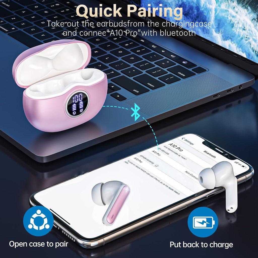 Fhumsh Auriculares inalámbricos A10 Pro Bluetooth 5.3 HiFi Stereo,...