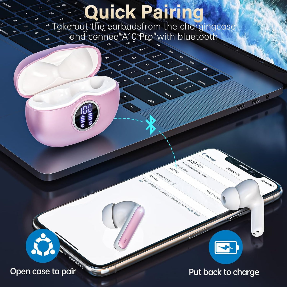 Fhumsh Auriculares inalámbricos A10 Pro Bluetooth 5.3 HiFi Stereo,...