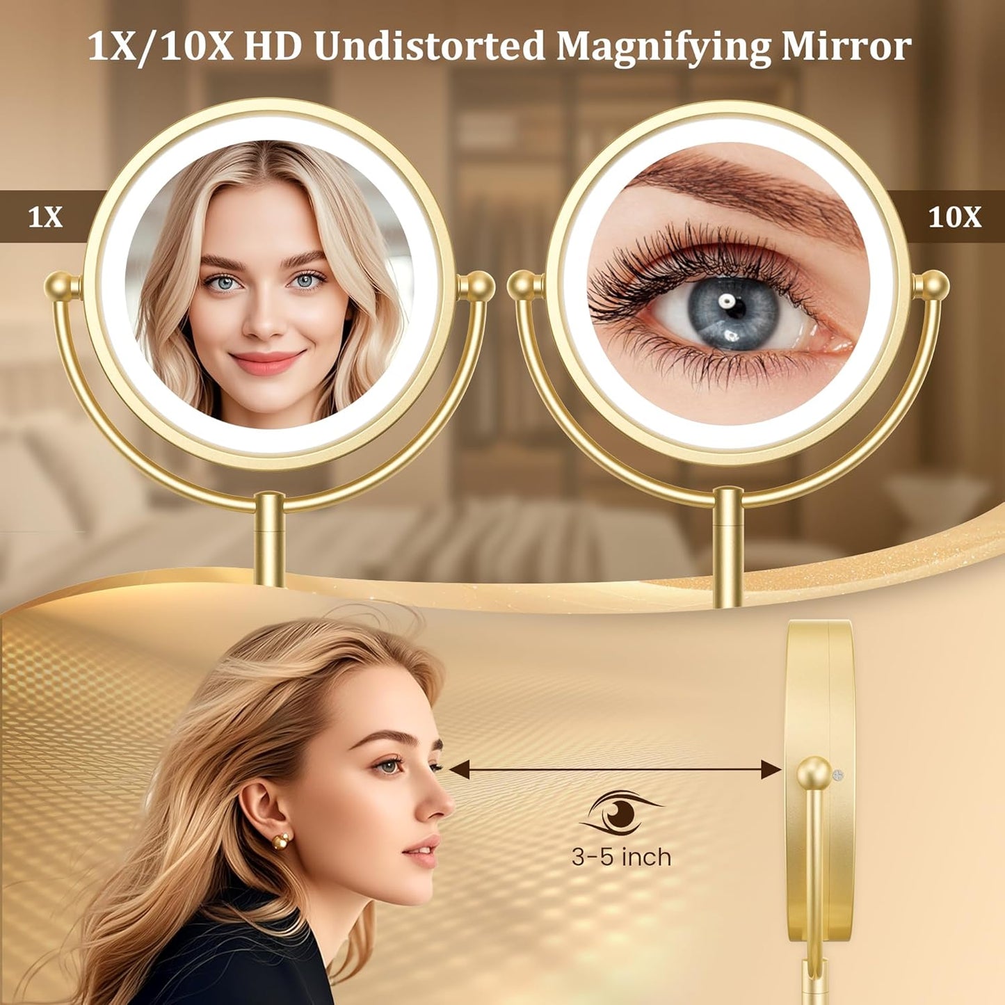 VESAUR Espejo de Maquillaje Iluminado Dorado Grande de 8.5''...