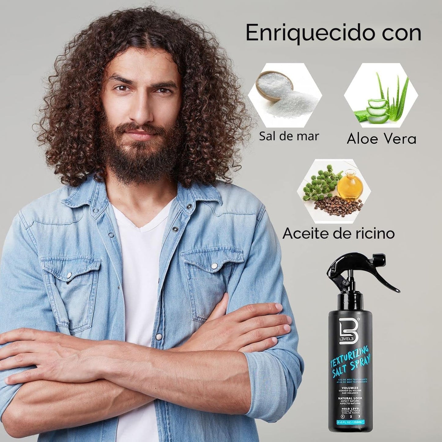L3 Spray texturizante de sal marina de nivel 3, crea ondas playeras...