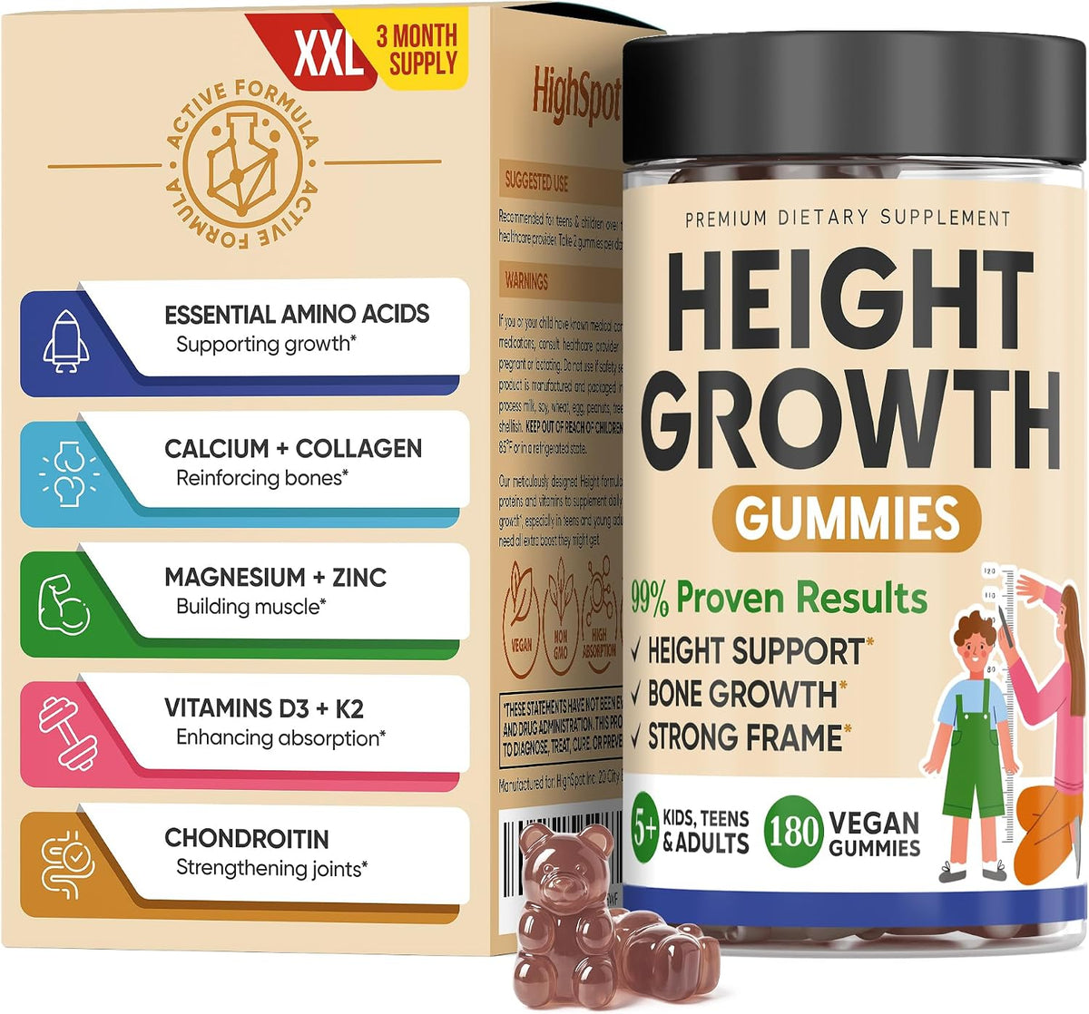 Gomitas para Aumentar la Altura con Vitaminas, Calcio, Magnesio, Zi...