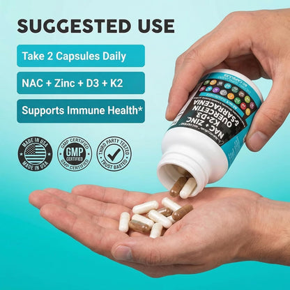 Suplemento NAC N-acetil cisteína Vitamina D3 K2 Zinc Quercetina Sar...
