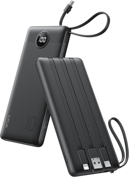VRURC Cargador portátil con cables integrados, banco de energía del...