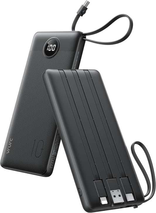 VRURC Cargador portátil con cables integrados, banco de energía del...