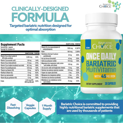 Bariatric Choice Multivitamínico bariátrico una vez al día con 45 m...