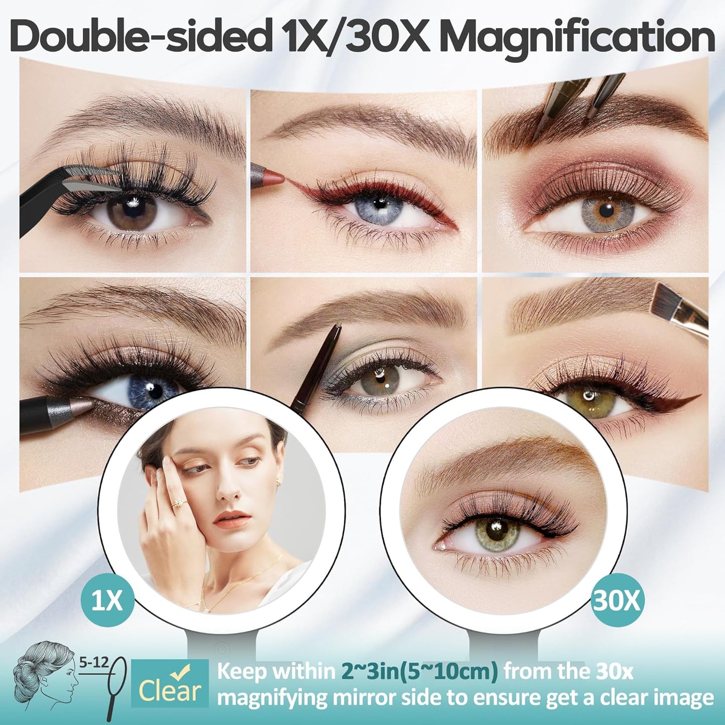 B Beauty Planet Espejo de aumento con luz 30X, espejo de maquillaje...