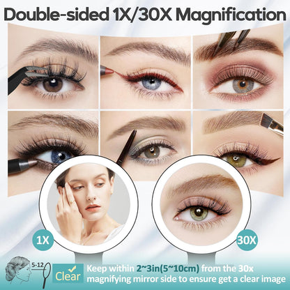 B Beauty Planet Espejo de aumento con luz 30X, espejo de maquillaje...