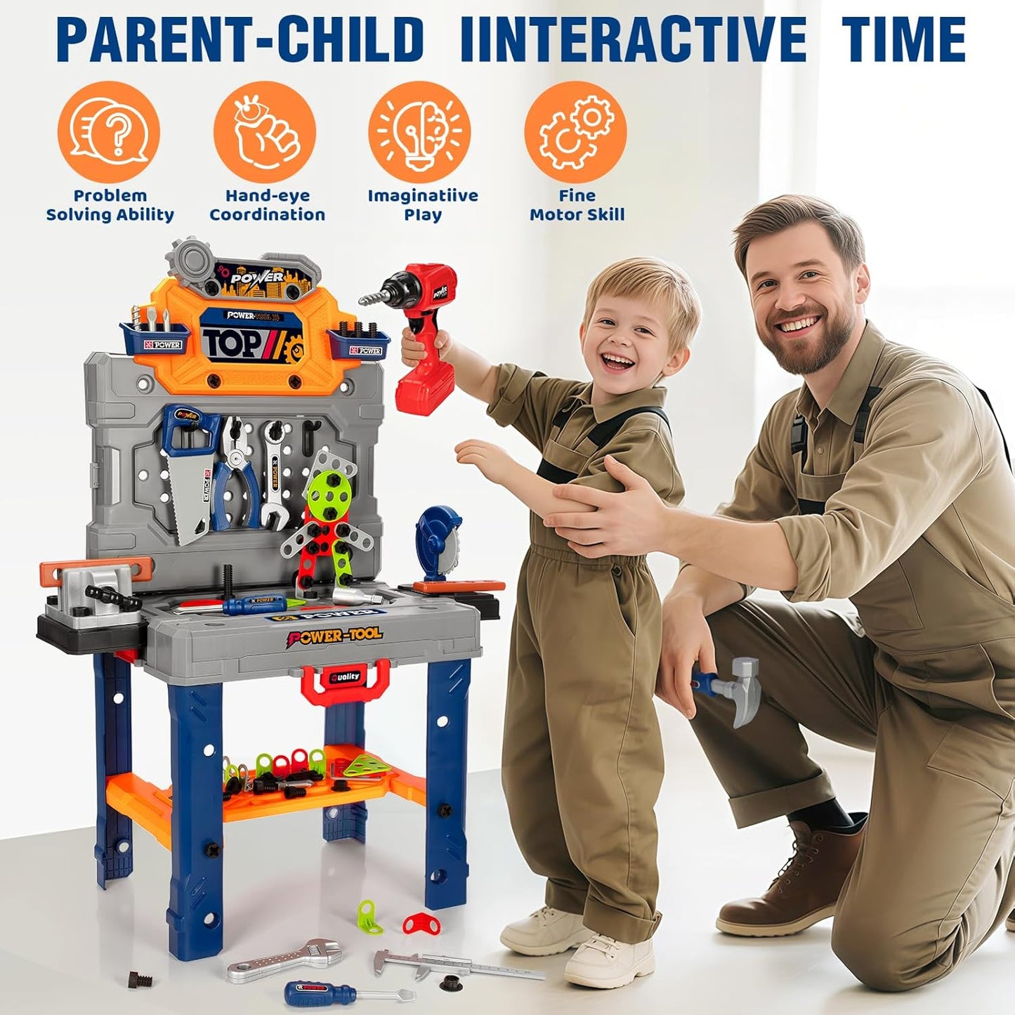 TooyBing Juego de banco de herramientas para niños con taladro eléc...