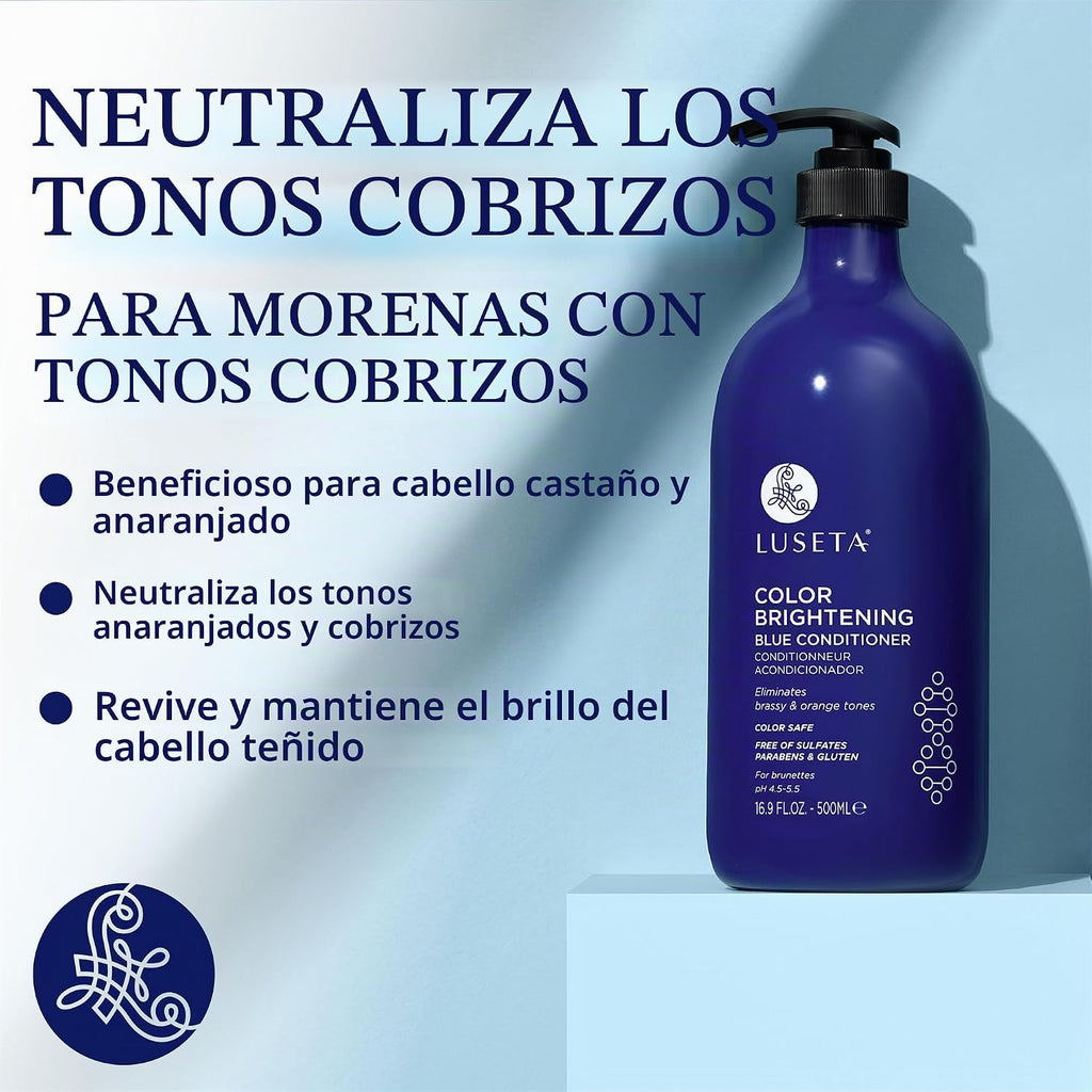 Luseta - Champú azul para color castaño cobrizo y tonos fríos, depó...