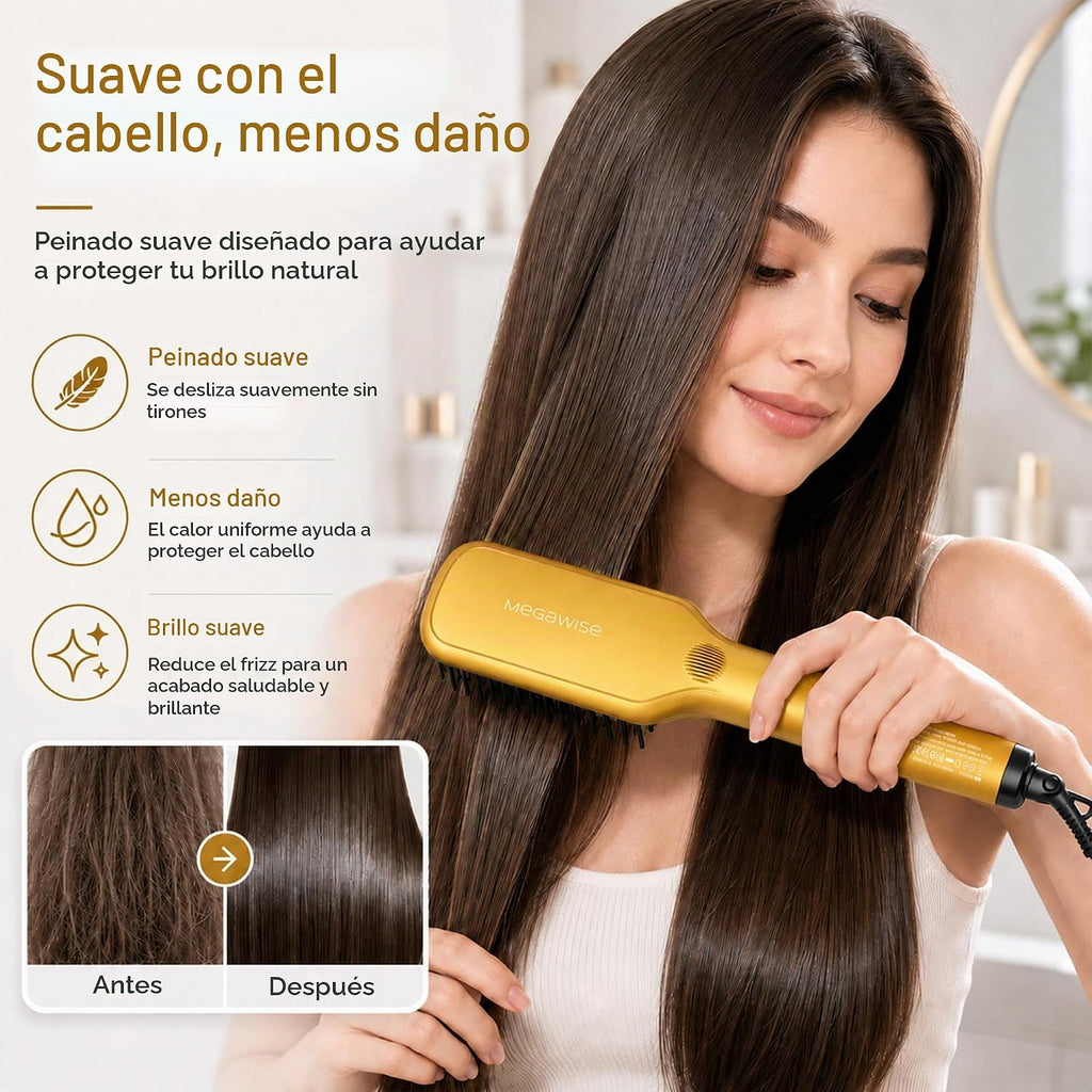MEGAWISE - Cepillo alisador de pelo, cepillo térmico de cerámica pa...