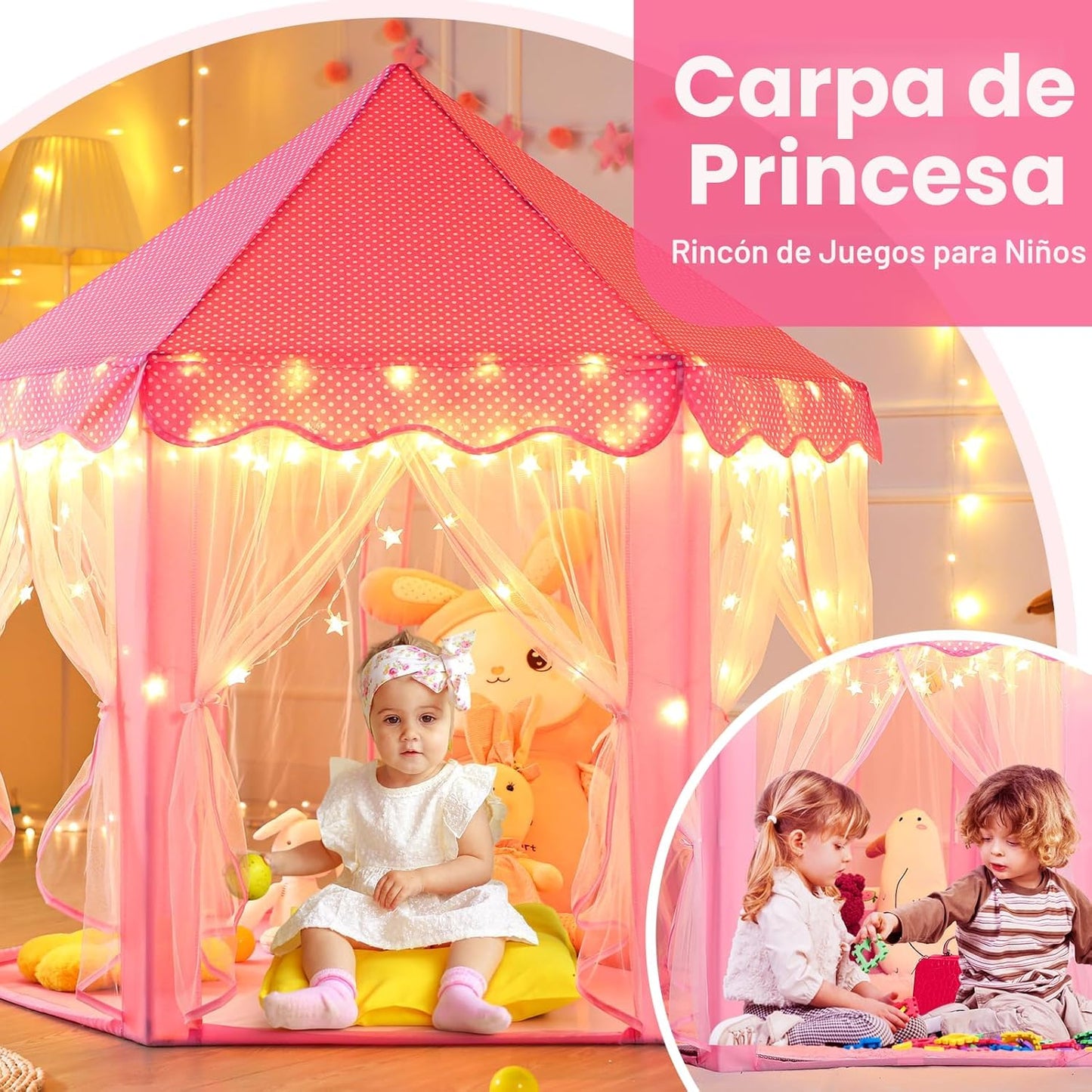 Monobeach Tienda de campaña de princesa para niñas, casa de juegos...