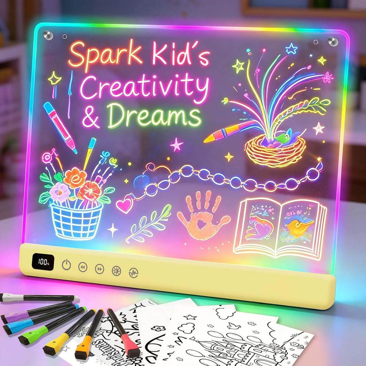 Lumiboard Tablero de dibujo LED con 13 efectos de luz, tablero de n...