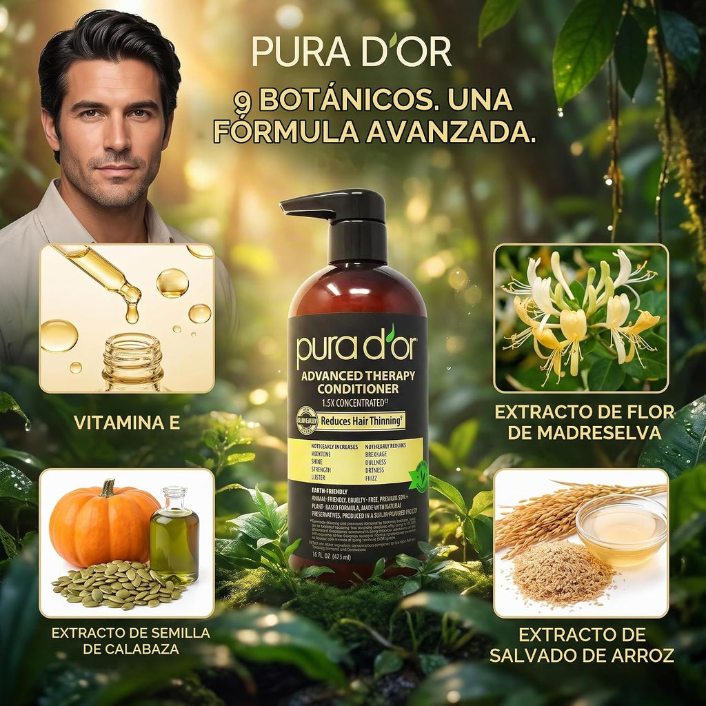 Champú y bálsamo de Pura D'OR para terapia avanzada. Contiene 1...