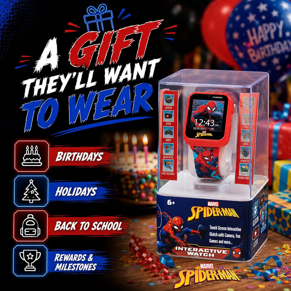 Reloj inteligente Marvel Spider-Man para niños: características div...