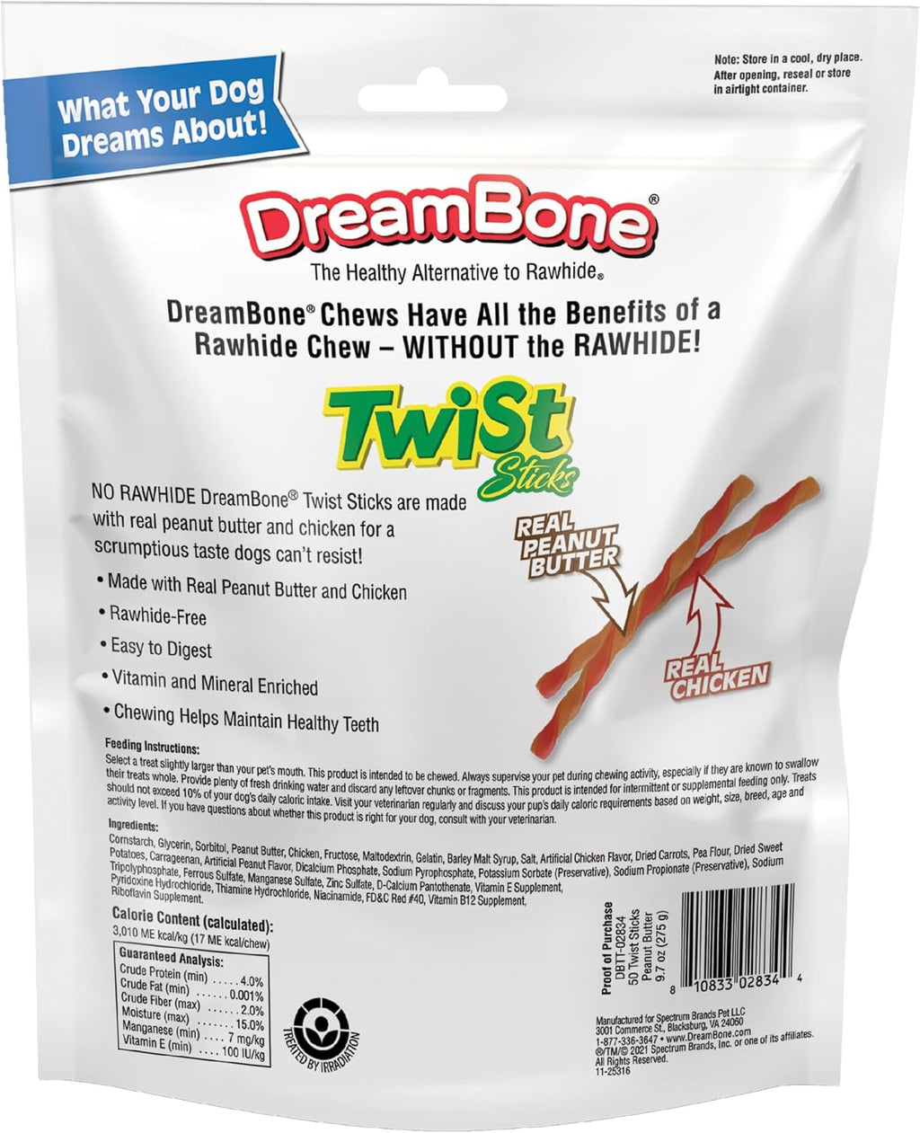 DreamBone Palitos de mantequilla de maní para perros sin piel cruda...