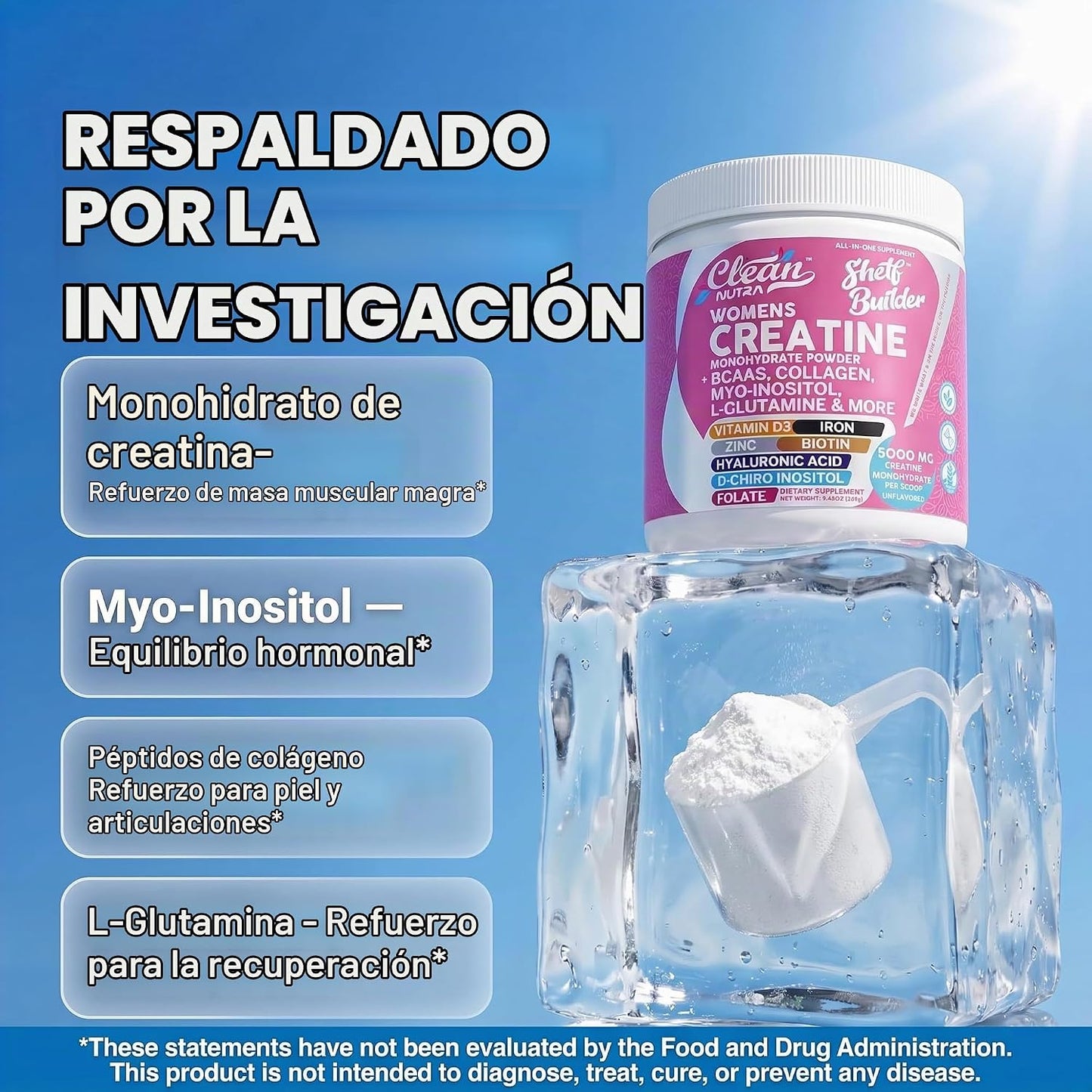 Clean Nutra - Polvo de monohidrato de creatina para mujer, sin sabo...