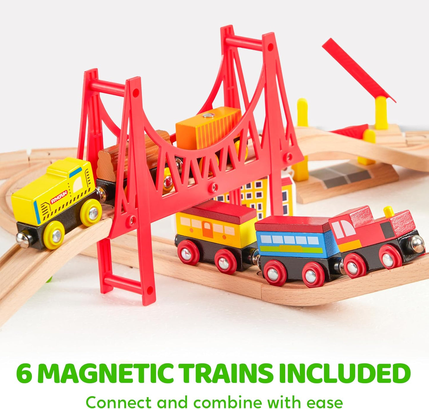 Juego de trenes de madera de 110 piezas - Trenes magnéticos de jugu...