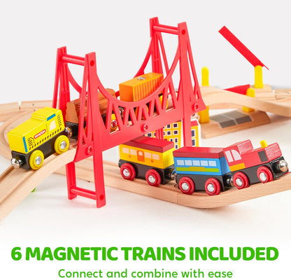 Juego de trenes de madera de 110 piezas - Trenes magnéticos de jugu...