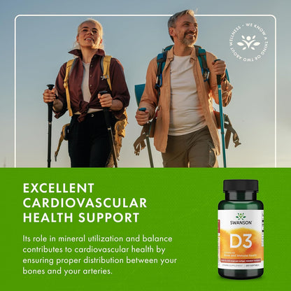 Swanson Vitamina D3 Suplemento de salud ósea, inmune y cardíaca de...
