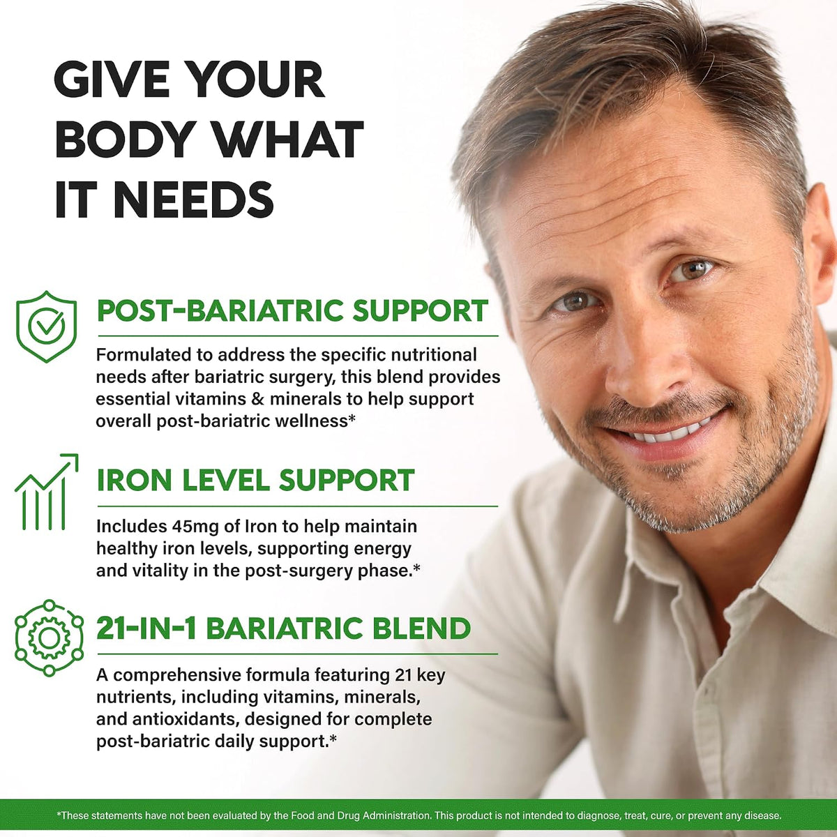 Multivitamínico bariátrico - Suplementos de hierro de 45 mg - Fabri...