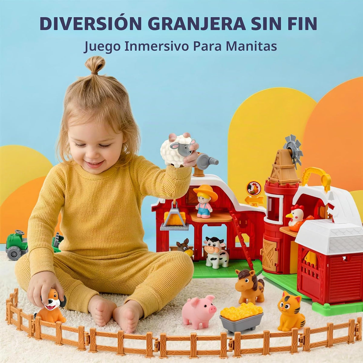 All-en-One Farm Barn Toy Set,Pretend Play Gift para Boys Girls 2 3 Years Old