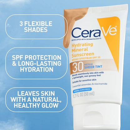 CeraVe Protector solar mineral hidratante SPF 30 con tinte transpar...