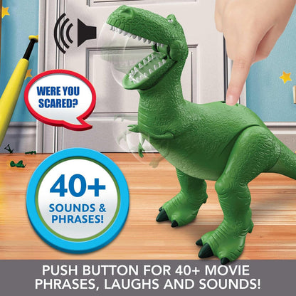 Mattel Disney y Pixar Toy Story Figura de Acción de Dinosaurio que Habla con Brazos Movibles, Risas Rugientes Rex Dino Toy, T Rex de 10.8 Pulgadas con Más de 40 Sonidos y Frases