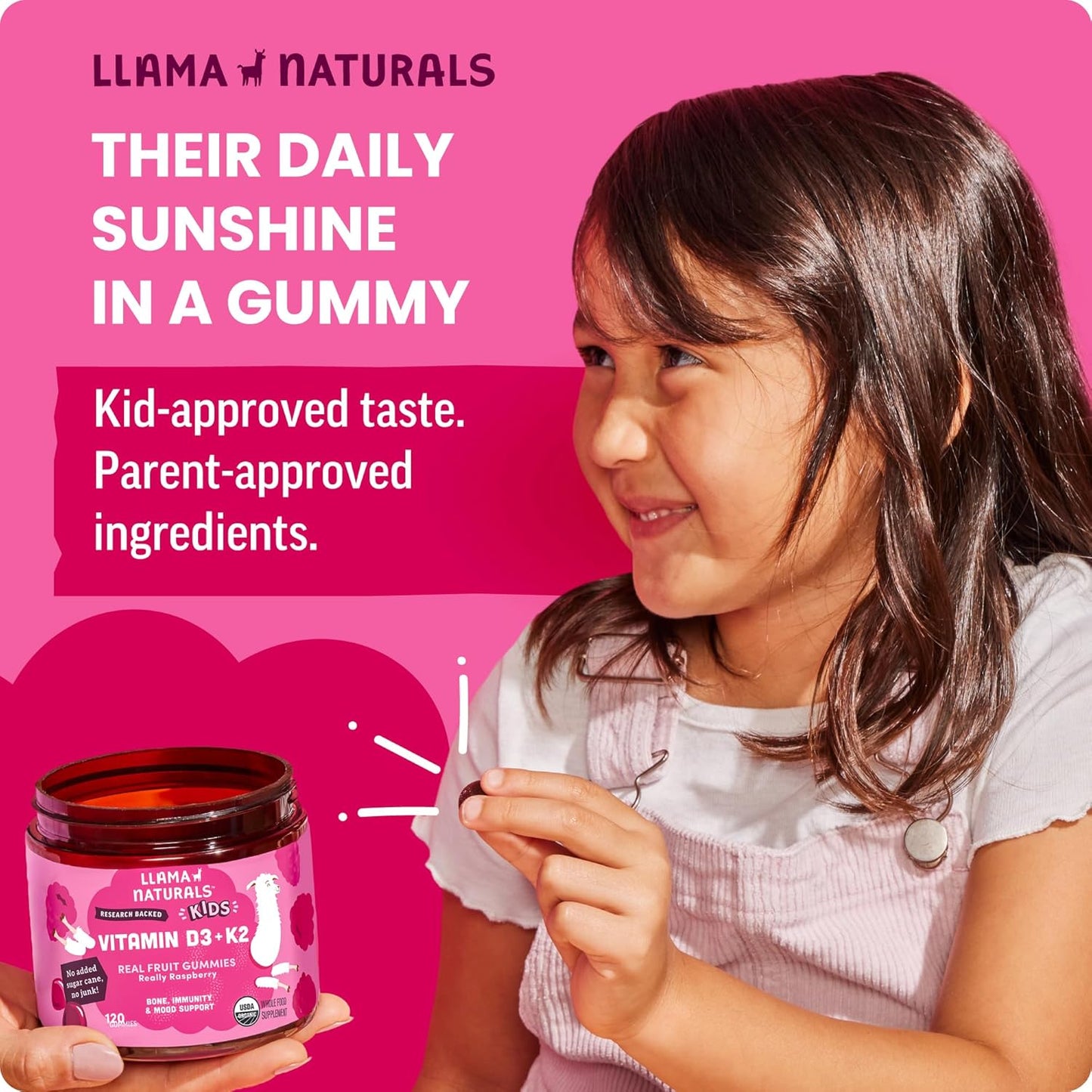 Llama Naturals Gomitas de vitamina D3 K2 para niños, veganas, orgán...