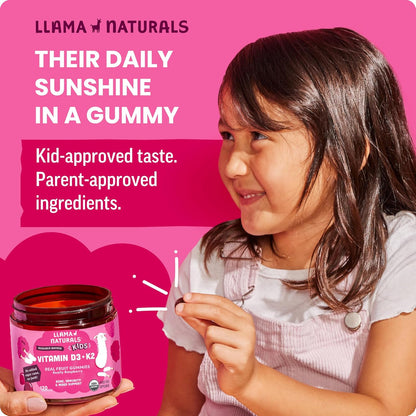 Llama Naturals Gomitas de vitamina D3 K2 para niños, veganas, orgán...
