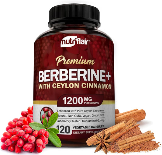 NutriFlair Berberina HCL Premium 1200mg, 120 Cápsulas - Más Canela...