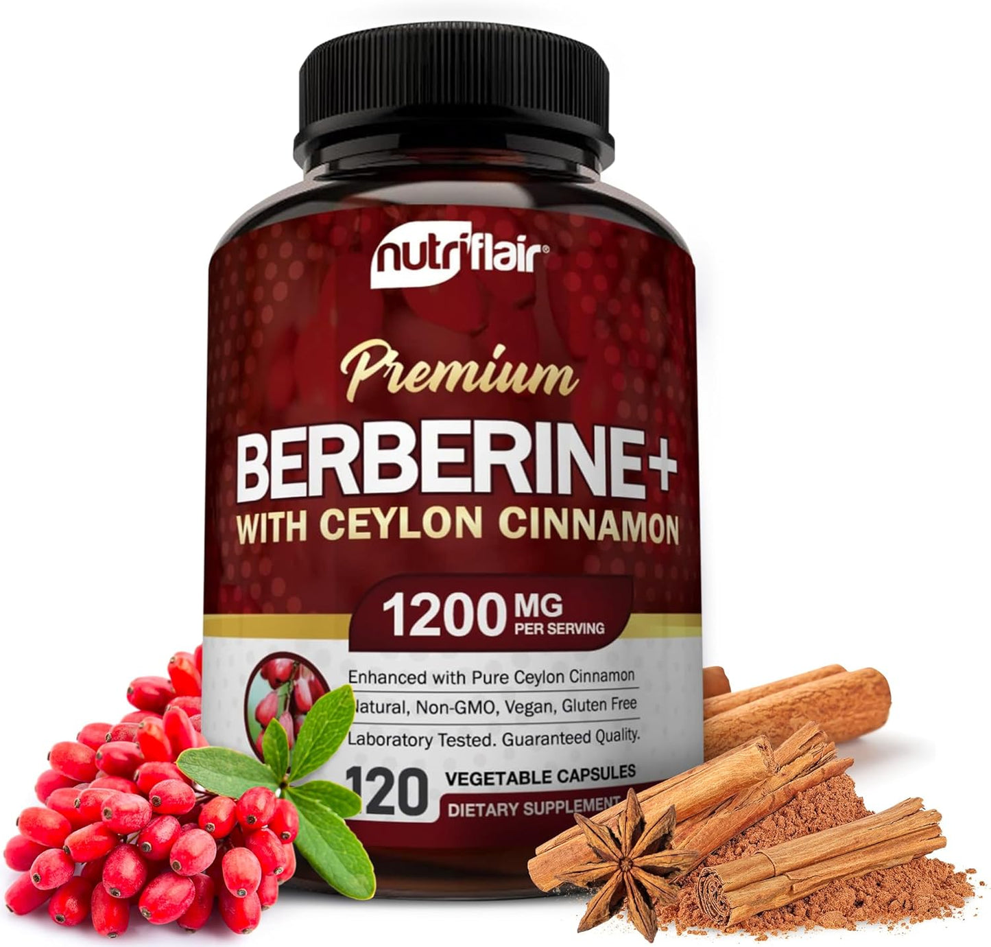 NutriFlair Berberina HCL Premium 1200mg, 120 Cápsulas - Más Canela...