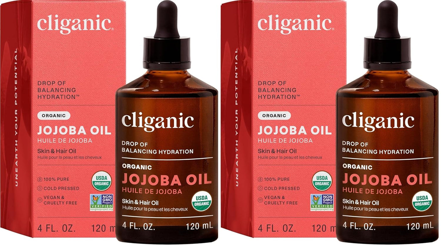 Cliganic Aceite de jojoba orgánico, 100% puro (4 onzas), hidratante...
