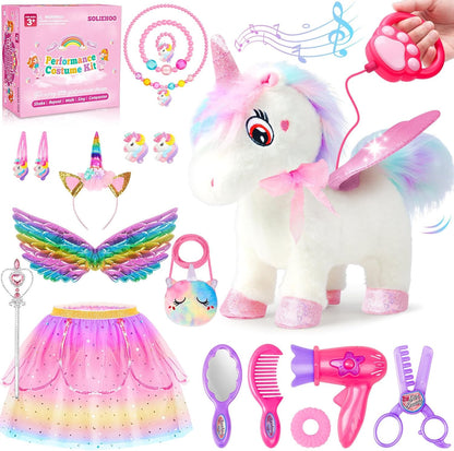 Juguetes de unicornio para niñas de 4 a 6 años, regalos de unicornio, juguete interactivo que camina, habla, canta, peluche de unicornio con control remoto para el cuidado de mascotas