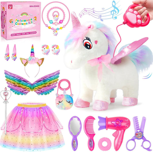 Juguetes de unicornio para niñas de 4 a 6 años, regalos de unicornio, juguete interactivo que camina, habla, canta, peluche de unicornio con control remoto para el cuidado de mascotas