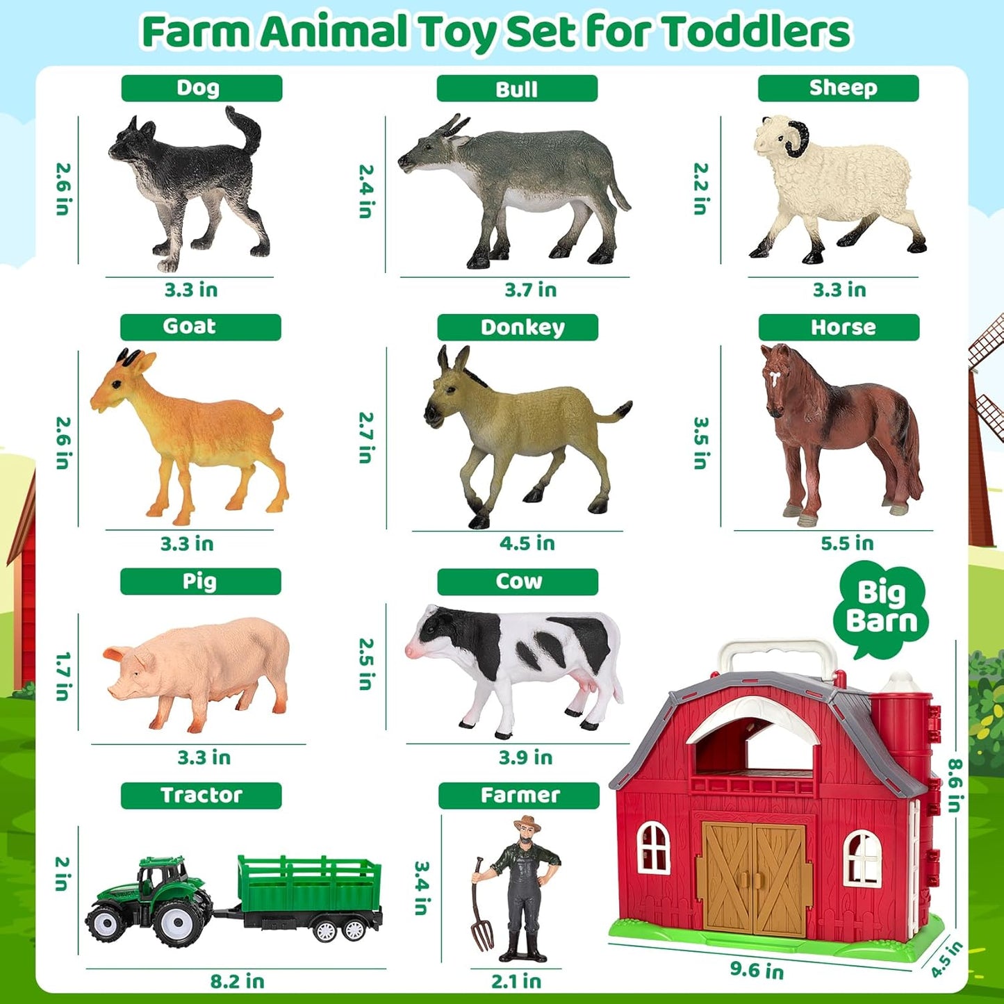 Juguetes de Animales de Granja para Niñas y Niños Pequeños de 1, 2, 3, 4, 5 Años, Gran Granero Rojo de Granja con Figuras de Animales y Juguete de Tractor para Niños, Set de Juego de Granja, Juguetes