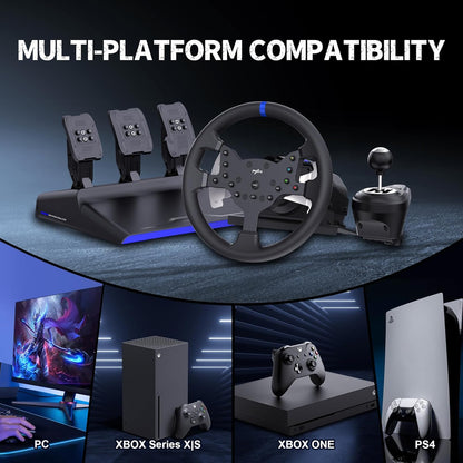 PXN V99 Force Feedback Steering Wheel, 270-900 Degree, with 3 - Pedals and Shifter Bundle for PC, PS4, Xbox One, Xbox Series X/S