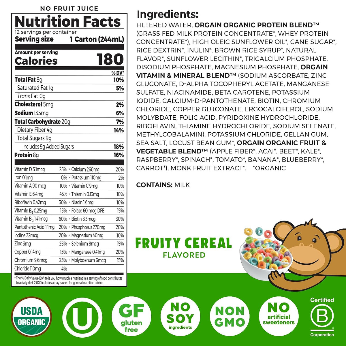 Orgain Organic Kids - Batido nutricional de proteínas, cereales fru...