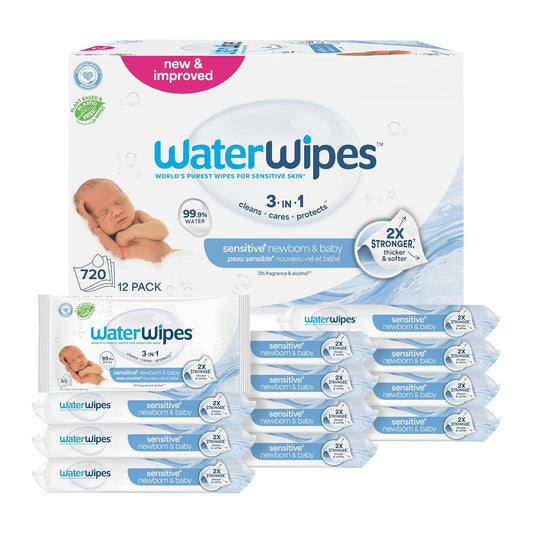 WaterWipes Sensitive+ Toallitas 3 en 1 para Recién Nacidos y Bebés,...