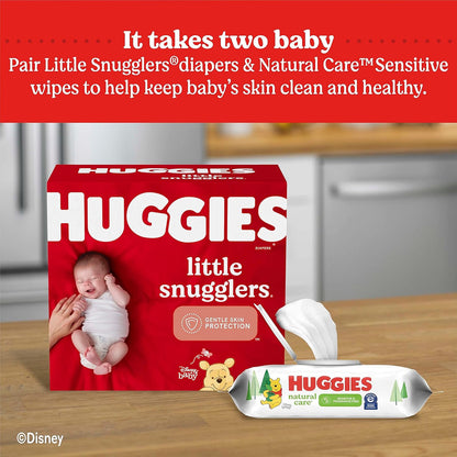 Huggies Natural Care Sensitive Toallitas para bebé, sin perfume, hipoalergénicas, 99% de agua purificada, 3 paquetes abatibles (168 toallitas en total)