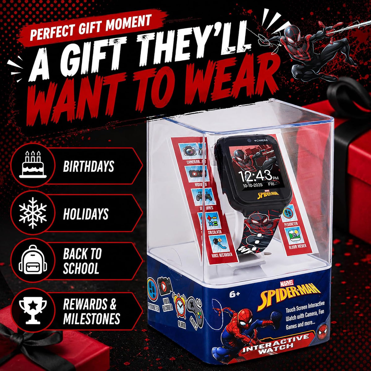 Marvel Spider-Man - Reloj inteligente para niños, reloj interactivo...