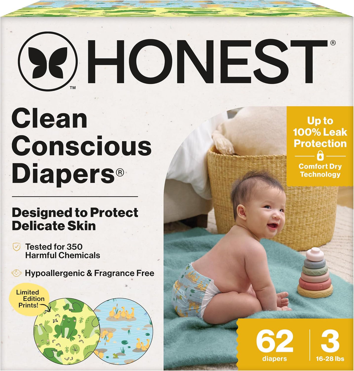 The Honest Company Pañales, hipoalergénicos, UR Ribbiting, talla 3,...
