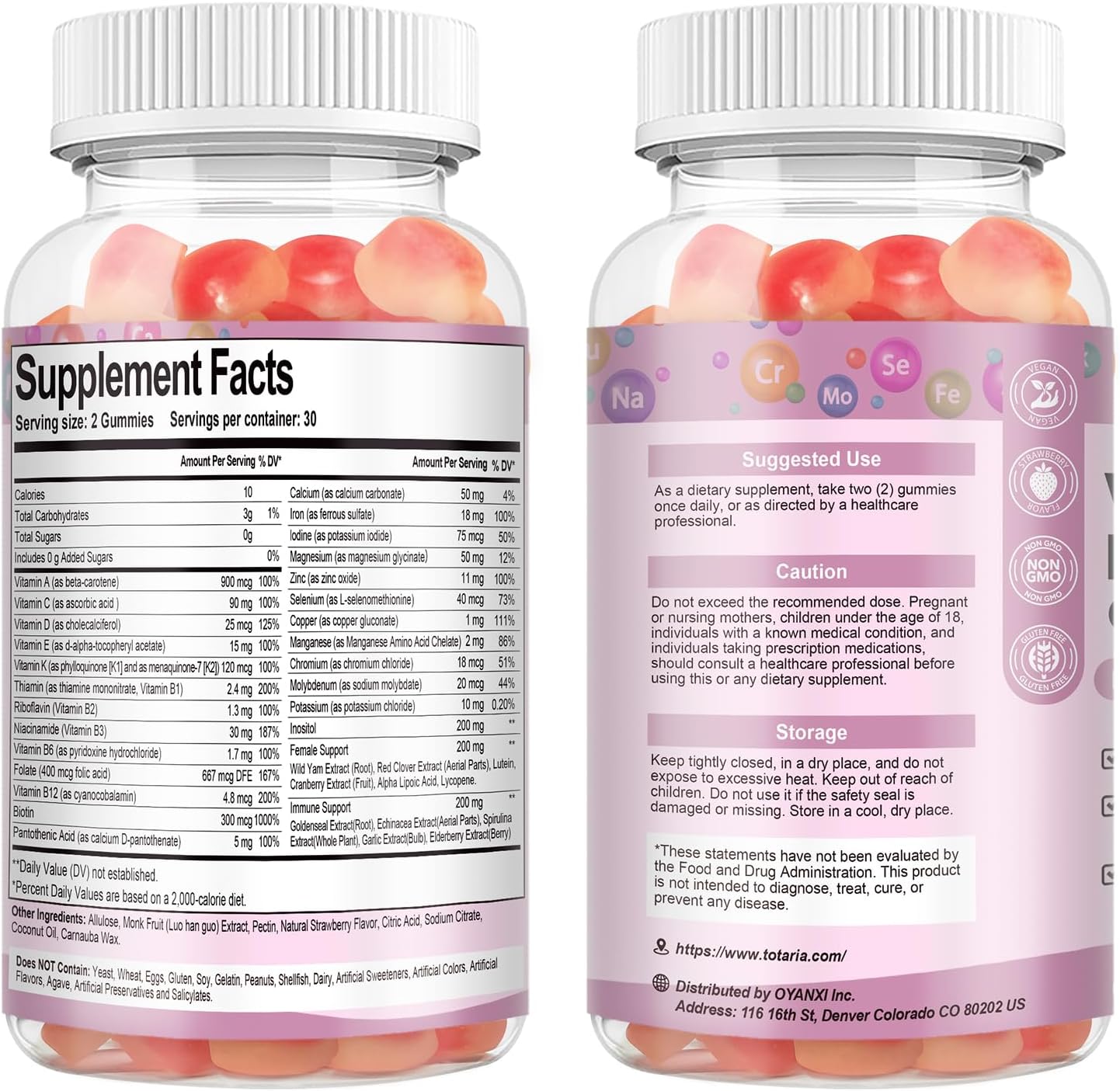 Totaria Gomitas multivitamínicas sin azúcar para mujeres mayores de...