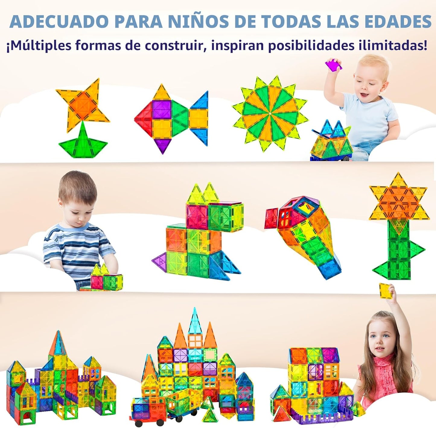 cossy Juego de 120 bloques de construcción magnéticos 3D con azulej...