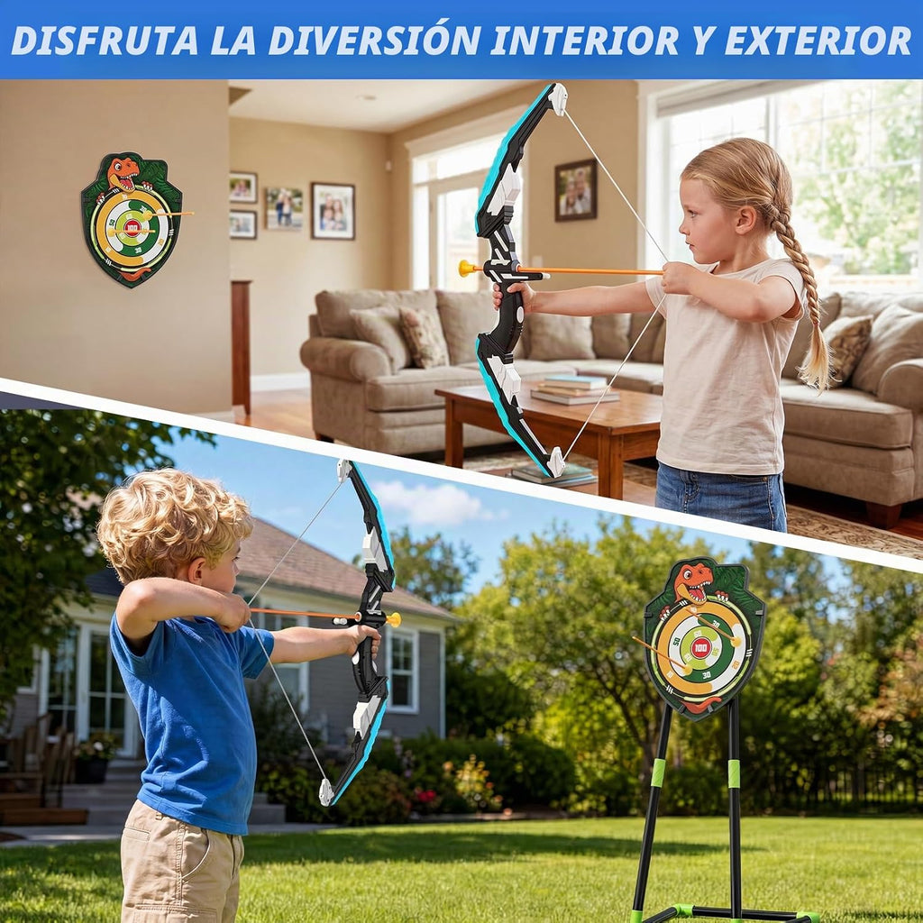 HYES Arco y flecha para niños, juego de tiro con arco con luz LED c...