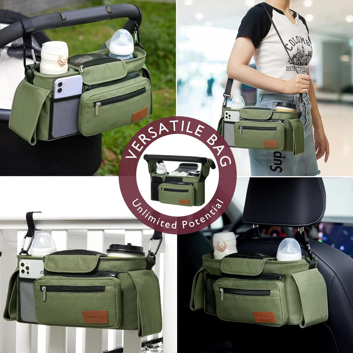 Momcozy: Organizador universal para cochecito con soporte para taza...