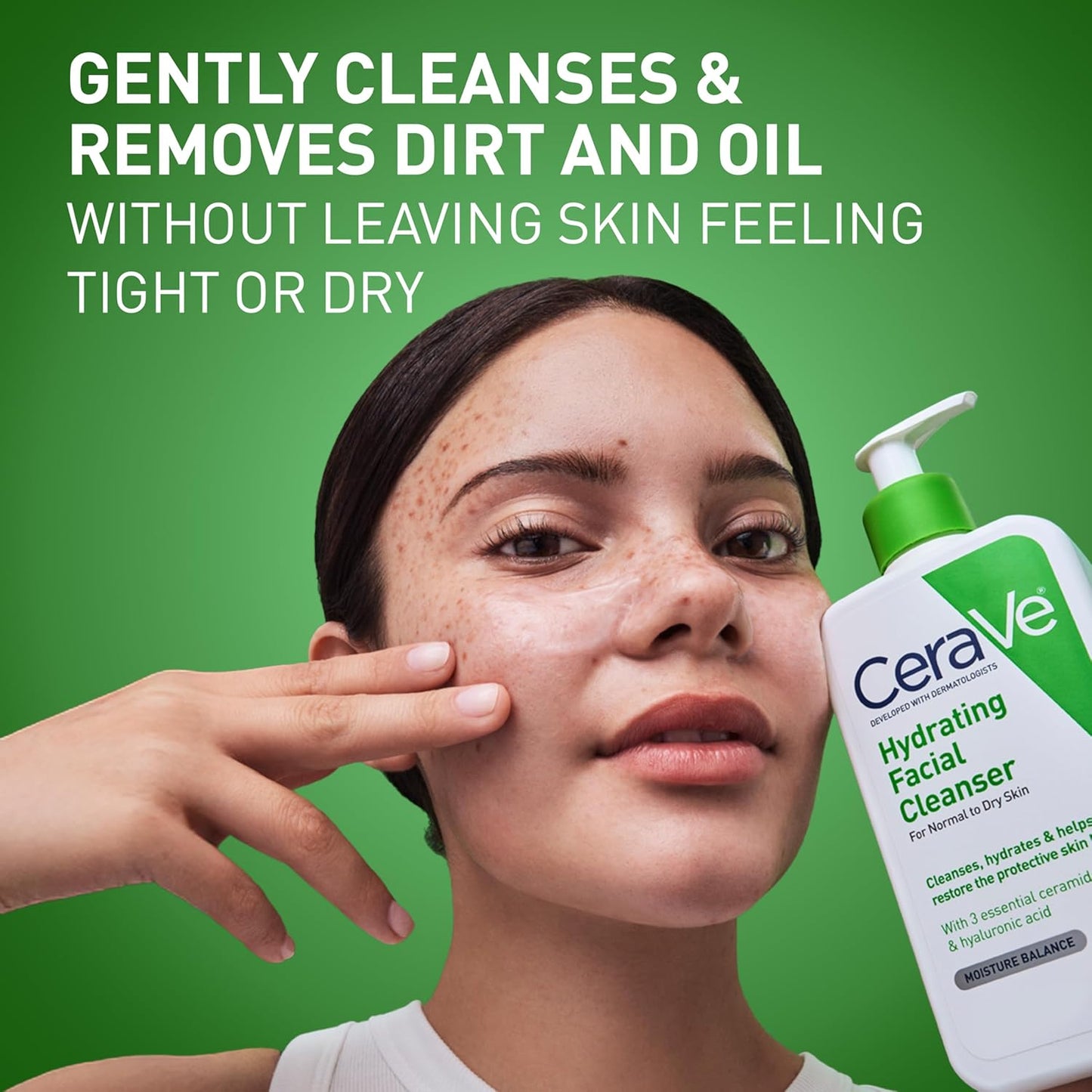 CeraVe Limpiador facial hidratante, lavado facial hidratante para piel seca, ácido hialurónico + ceramidas + glicerina, limpiador hidratante para piel normal a seca, certificado por la Asociación