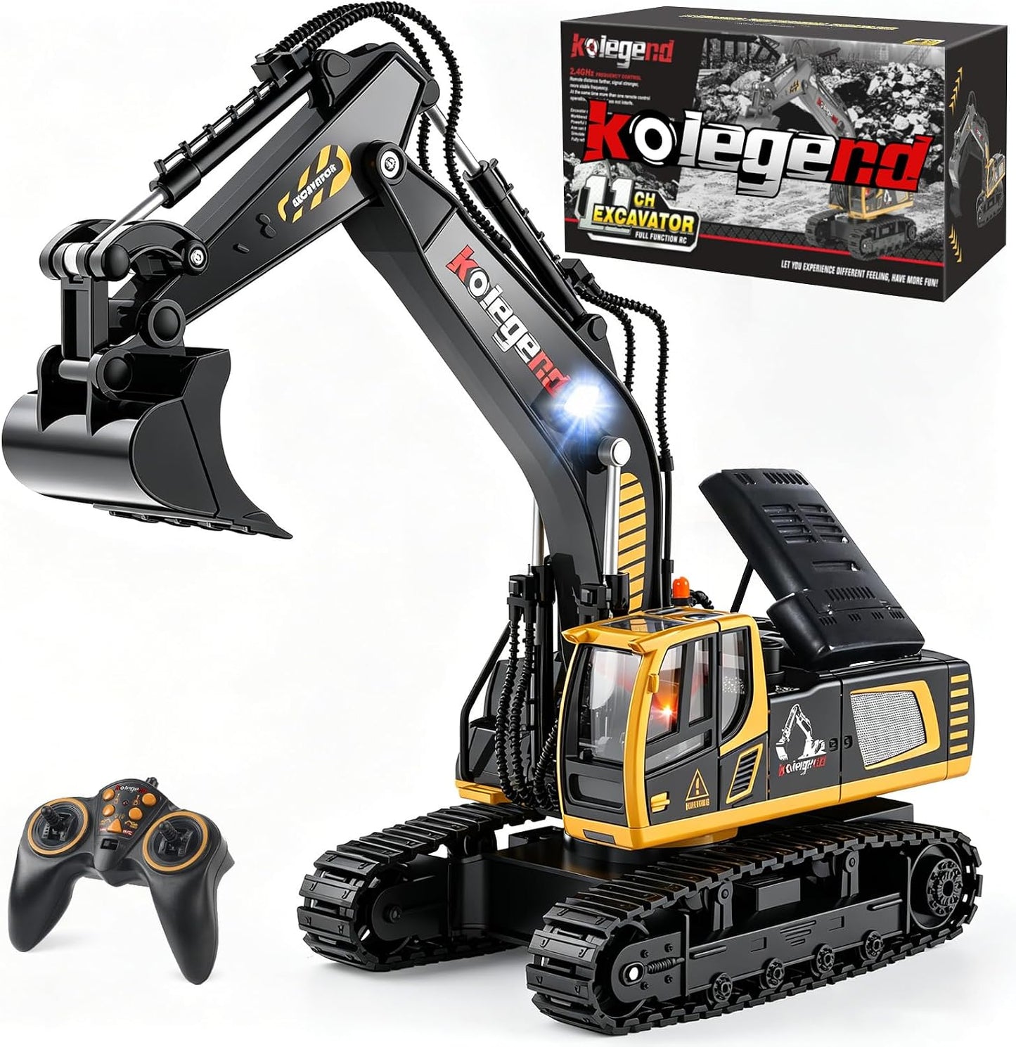 kolegend - Juguete de excavadora a control remoto de 16 pulgadas, v...
