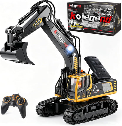 kolegend - Juguete de excavadora a control remoto de 16 pulgadas, v...